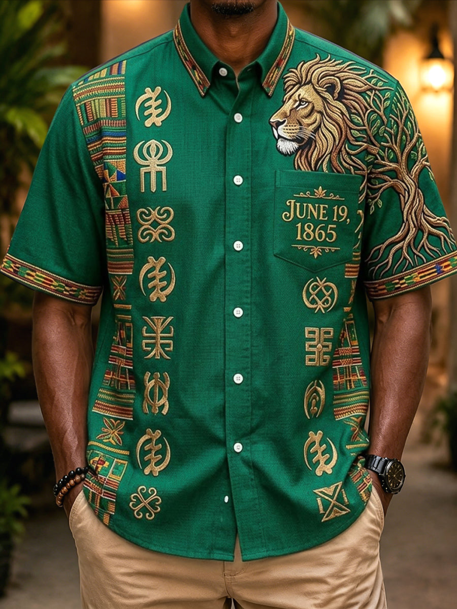 Men's Vintage Juneteenth Geometric Patchwork Casual Shirt
