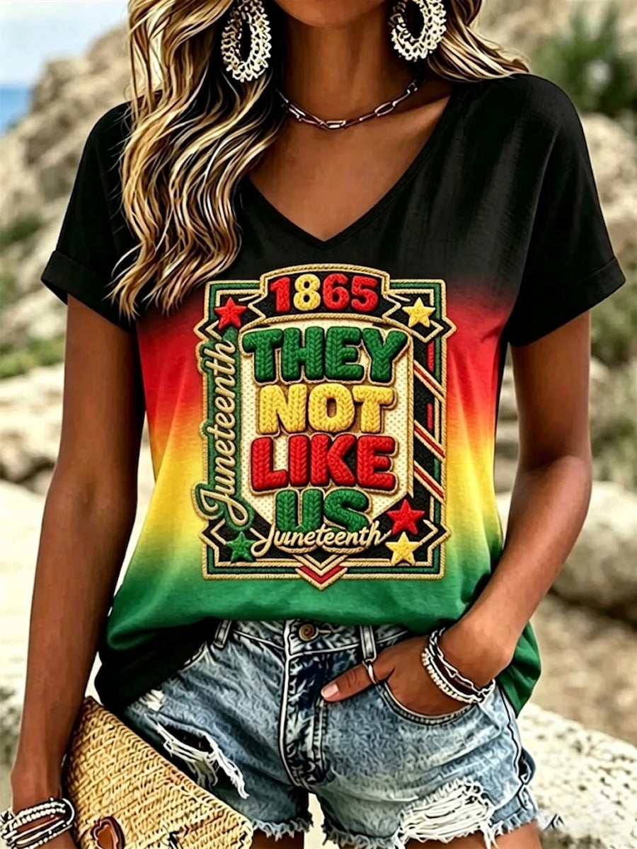 Women's Juneteenth They Not Like Us Print V-Neck Tee