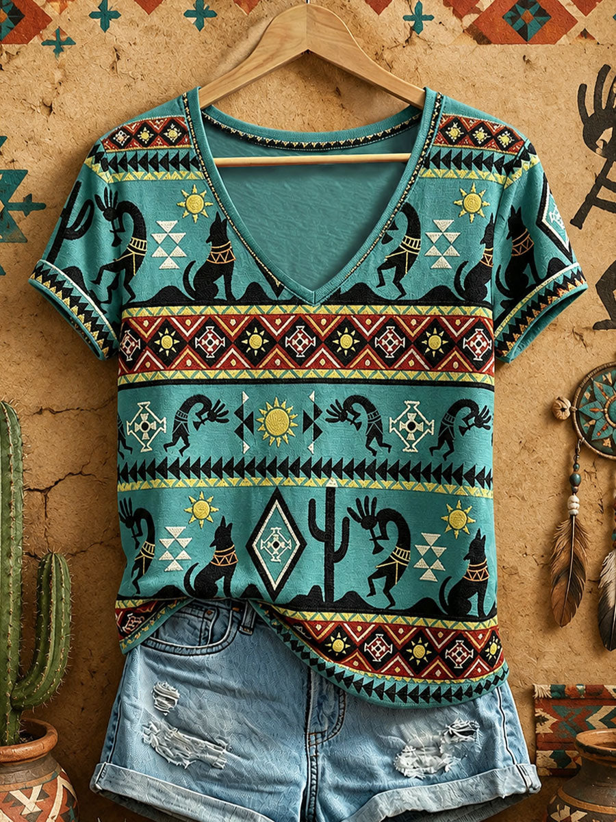 Women's Indigenous Art V-Neck T-Shirts
