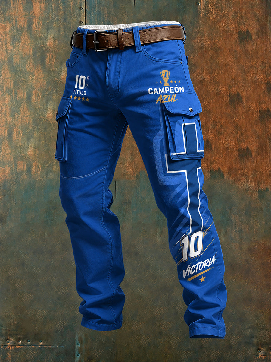 Men's Football-Themed Print Celebration Long Cargo Pants