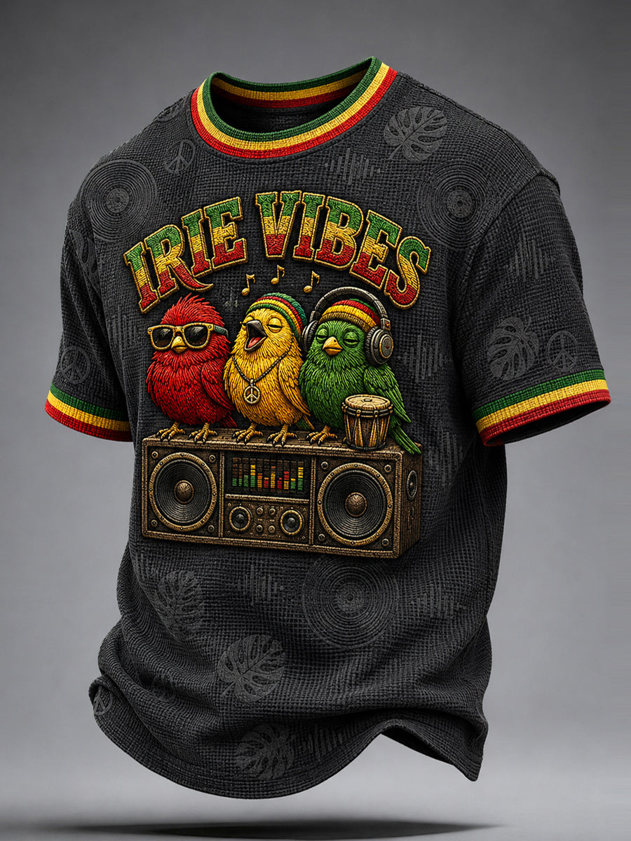 Retro Reggae Bird Casual Waffle-Weave T-Shirt