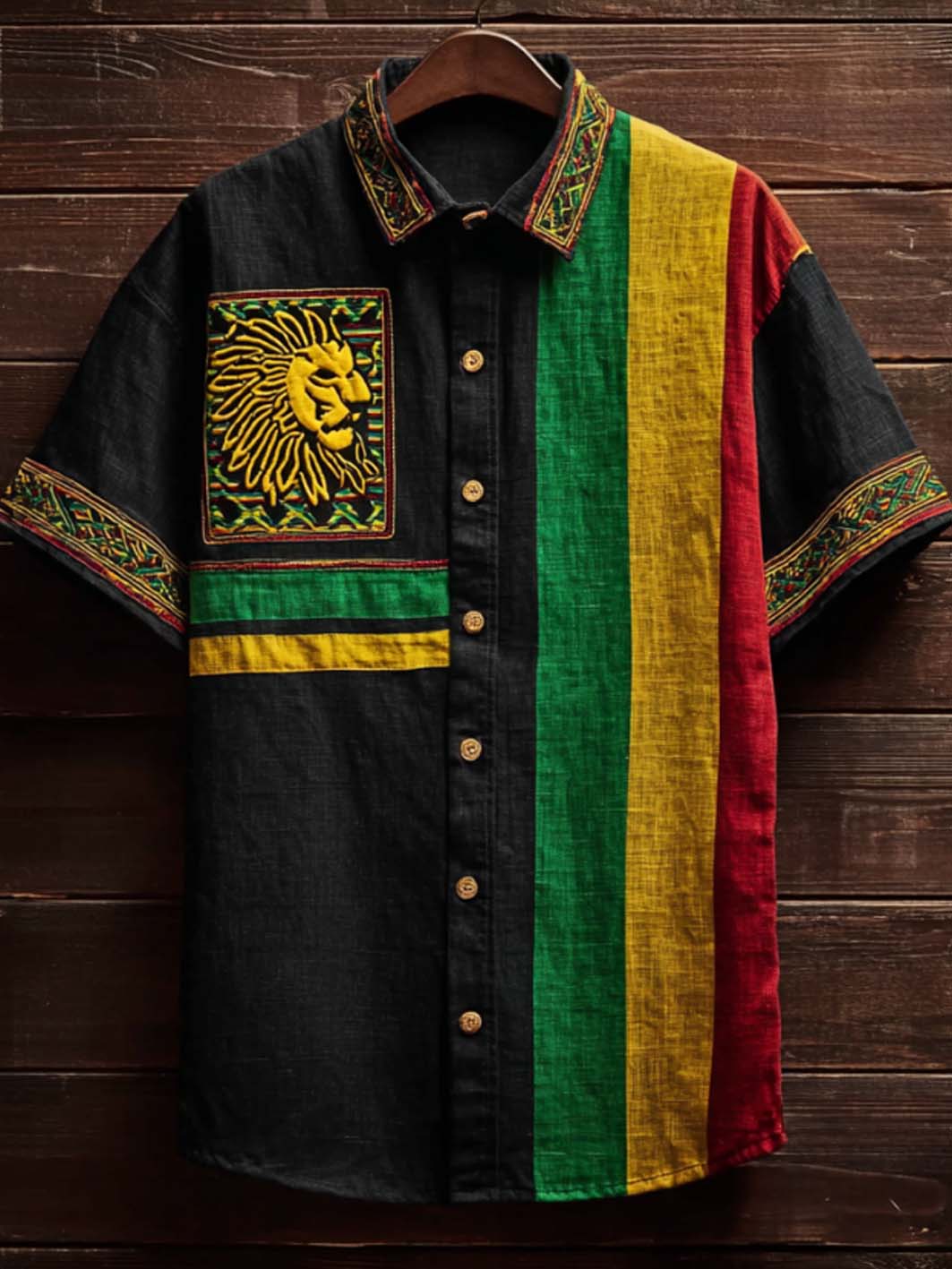 Men's Retro Reggae Color-blocked Design Casual Short Sleeve Shirt
