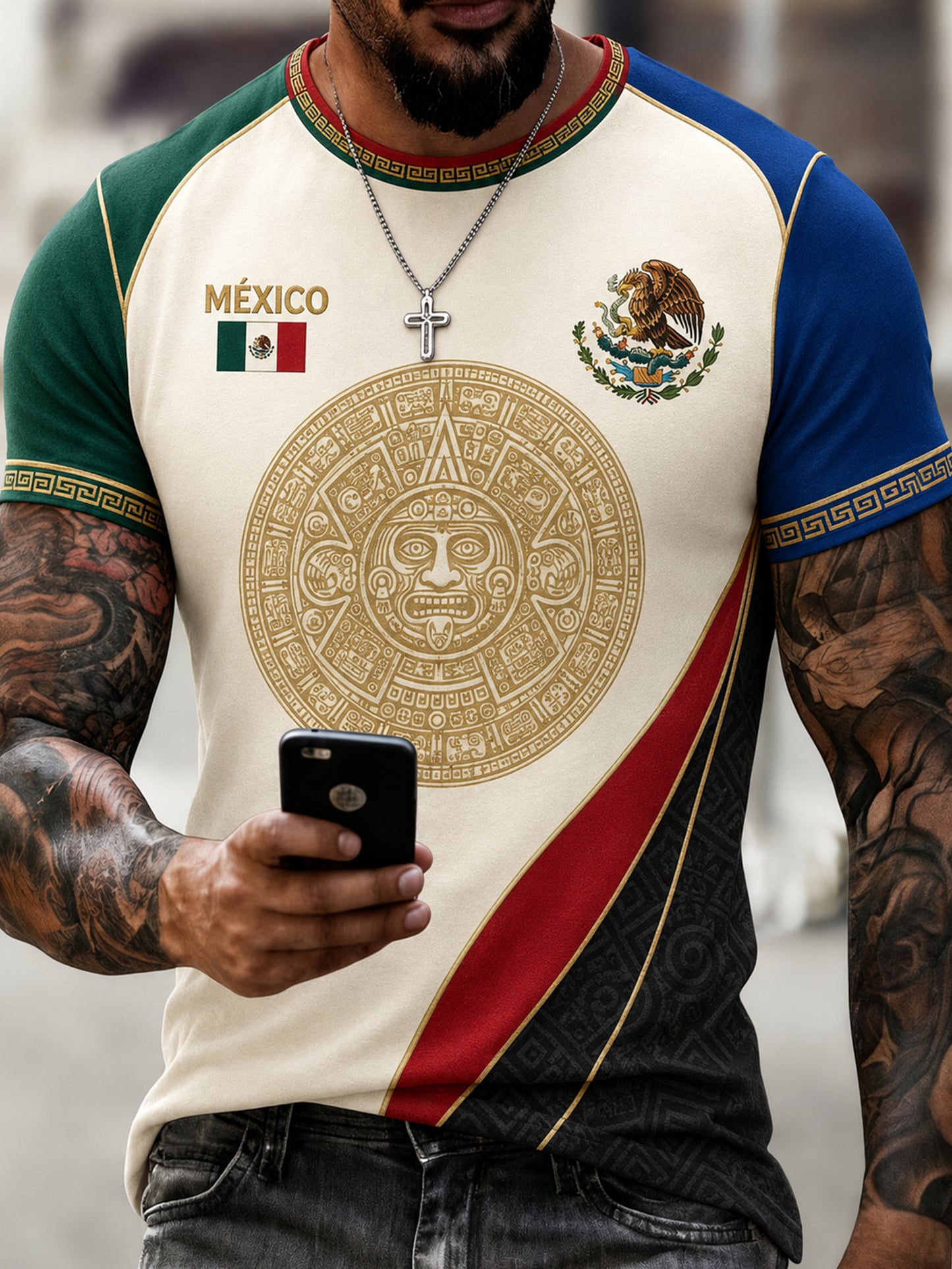 Men's Mexican Football Cheering Fan-Themed Art Print T-Shirt
