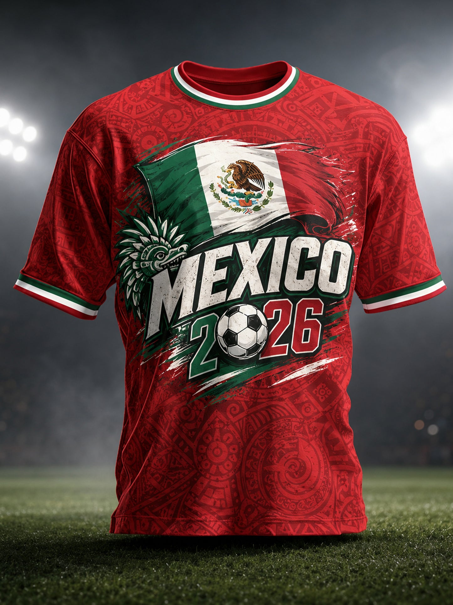 Men's Mexican Football Traditional Symbols Supporting Fan Art Print T-Shirt