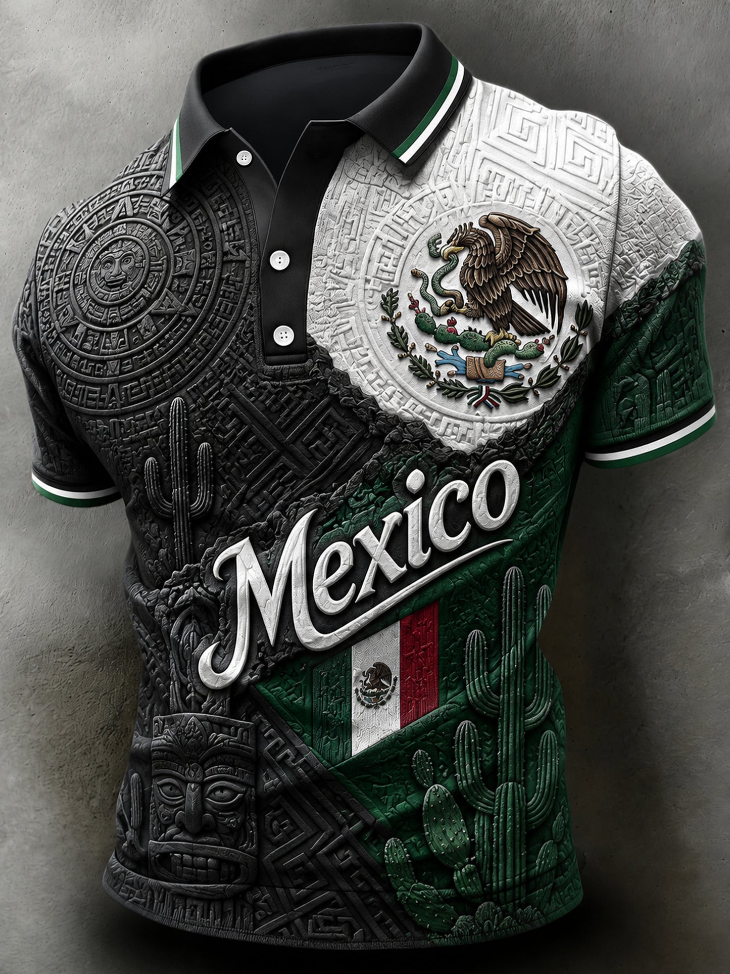 Men's Mexican Football Traditional Totem Cheering Fan Art Print Polo Shirt