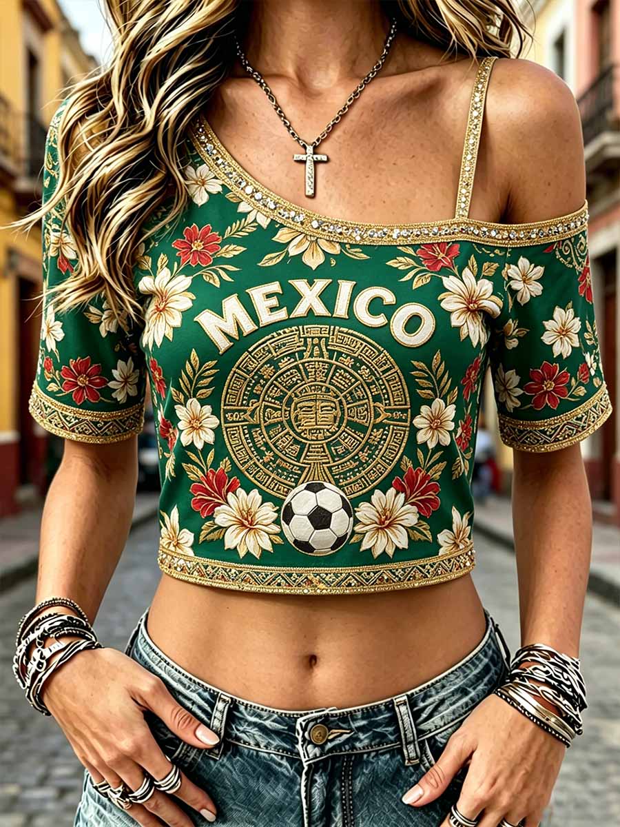 Women's Fashion Mexico Football Print Casual T-Shirt