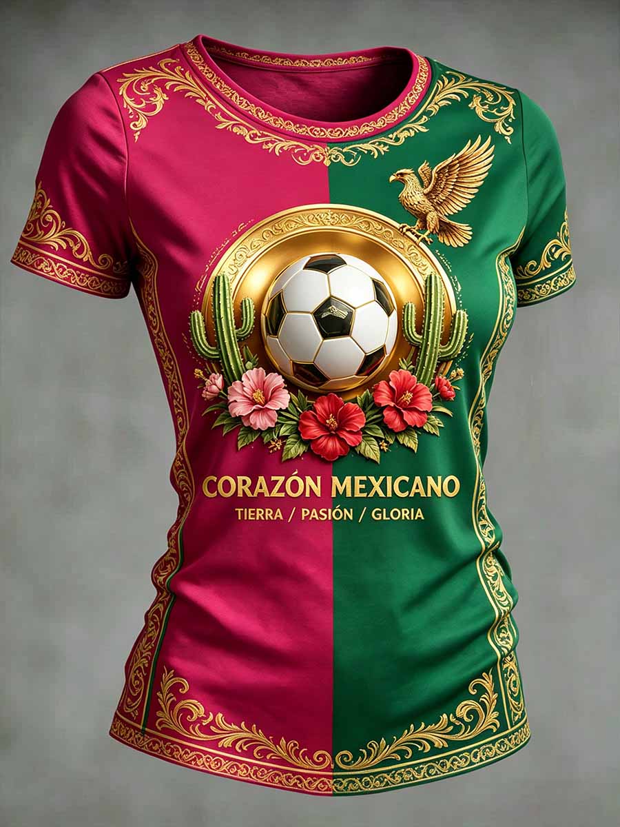 Women's Fashion Mexico Football Print Casual T-Shirt