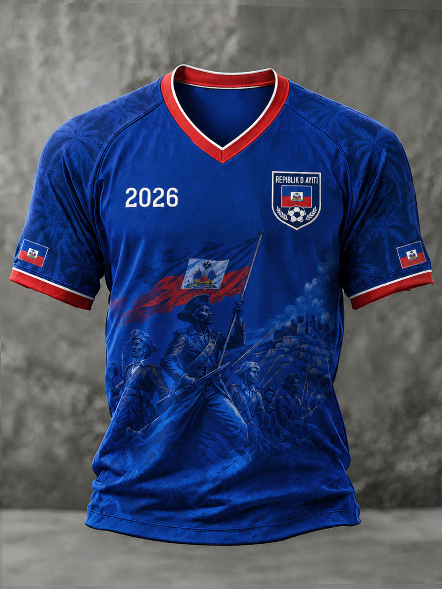 Men's Haiti Soccer V-Neck T-Shirts