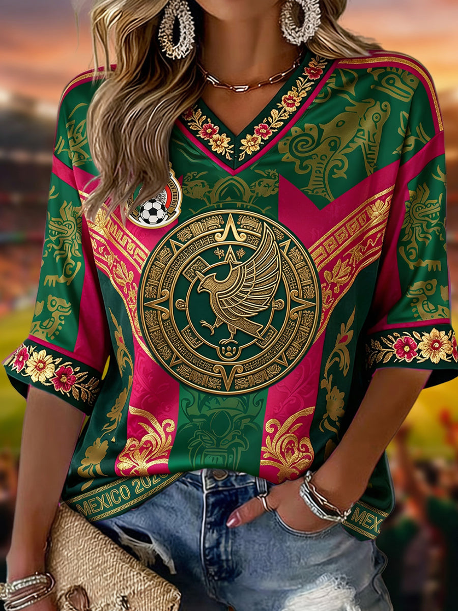 Women's Mexican Football Fan Casual Printed T-shirt