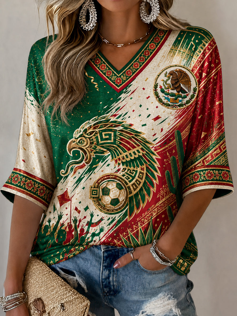 Women's Mexican Football Fan Casual Printed T-shirt