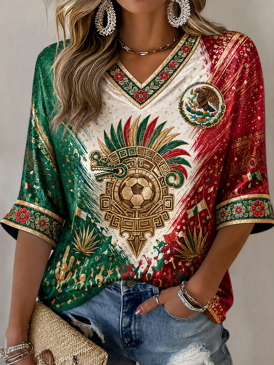 Women's Mexican Football Fan Casual Printed T-shirt