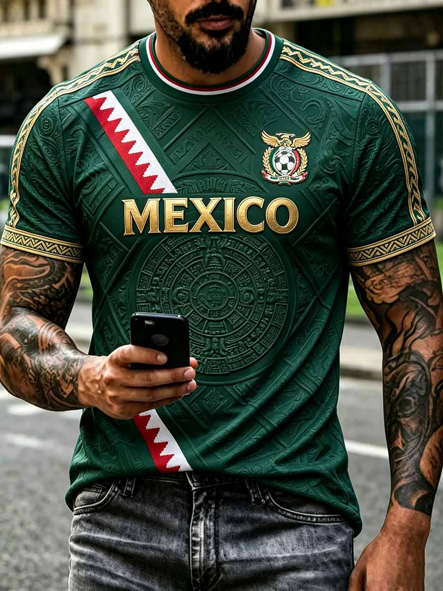Men's Mexican Football Print Commemorative T-Shirt