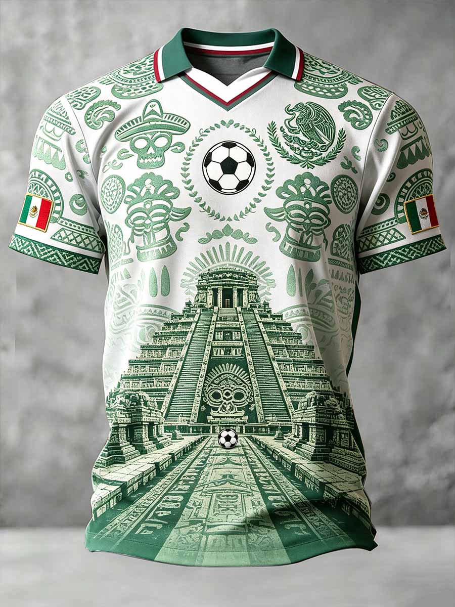 Men's Mexican Football Print Commemorative Polo Shirt