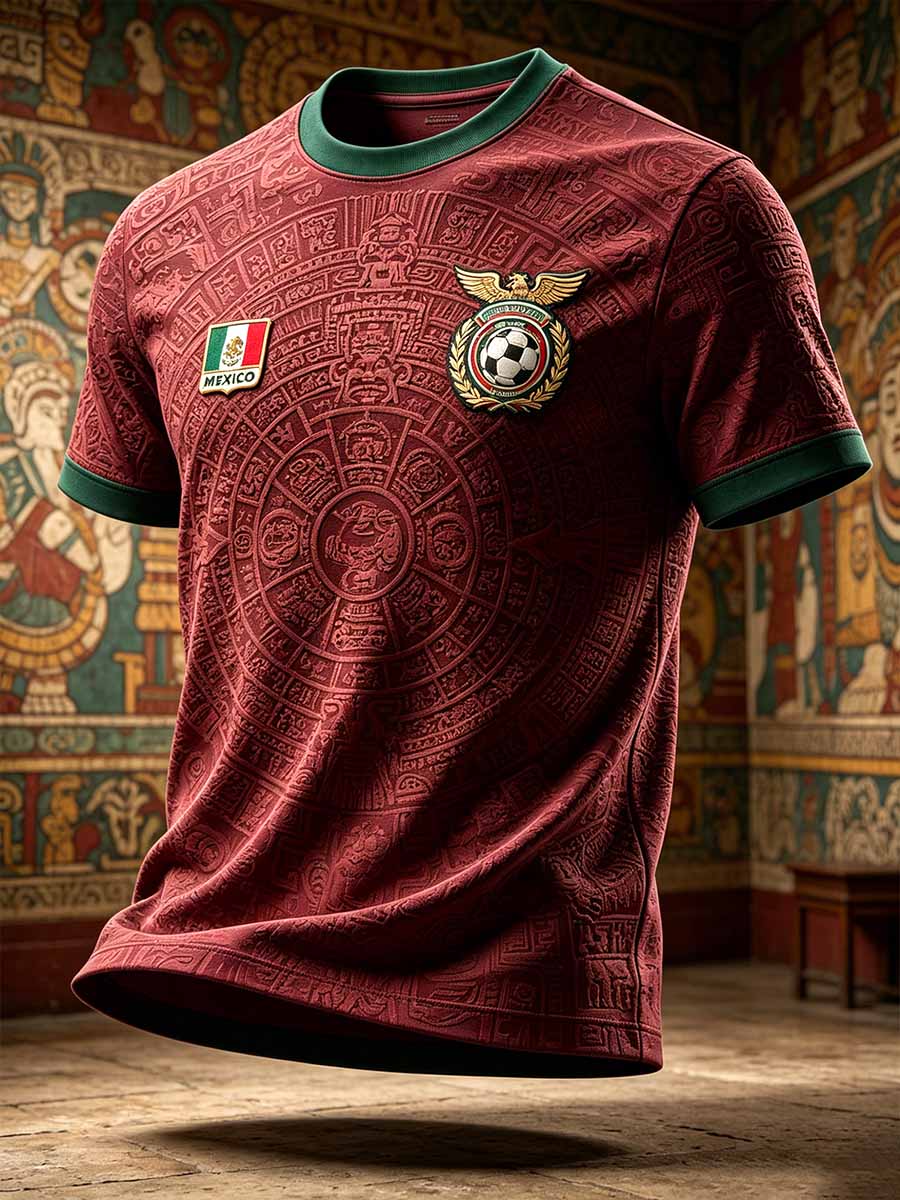 Men's Mexican Football Print Commemorative T-Shirt