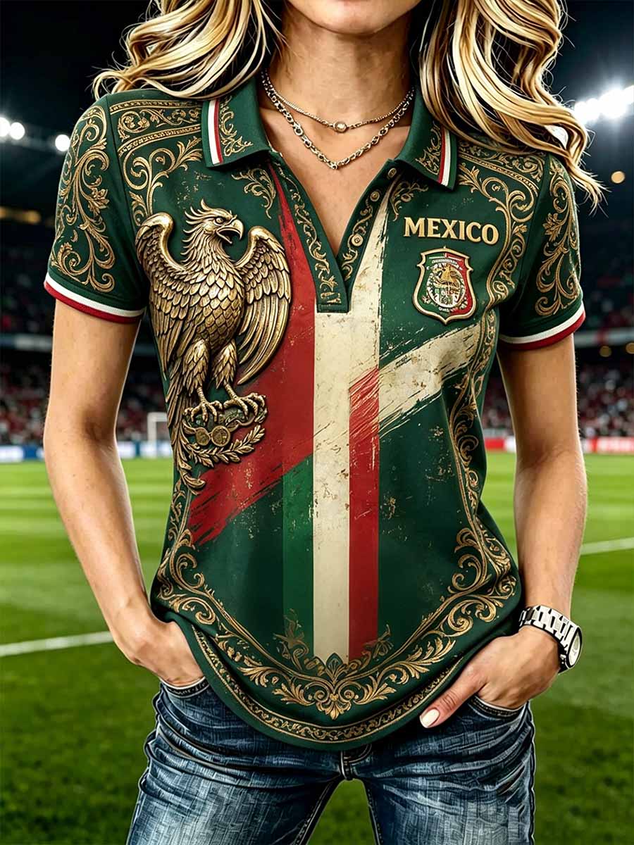 Women's Mexican Football Print Commemorative Polo Shirt