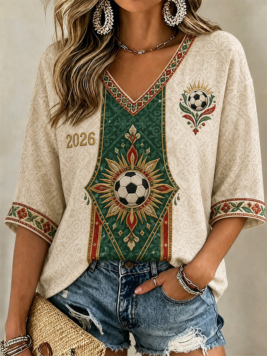 Women's Gift For Football Fans Print Casual V-Neck Tee