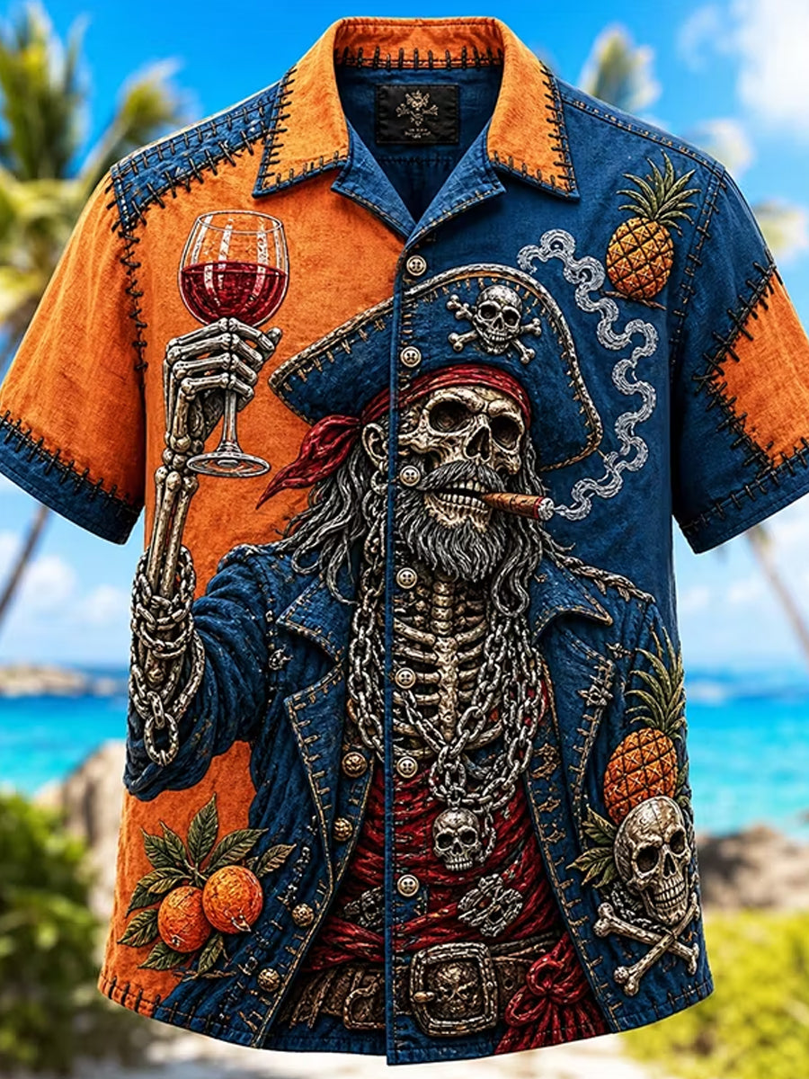 Men's Skull Pirate Captain Vacation Drinking Art Print Shirt