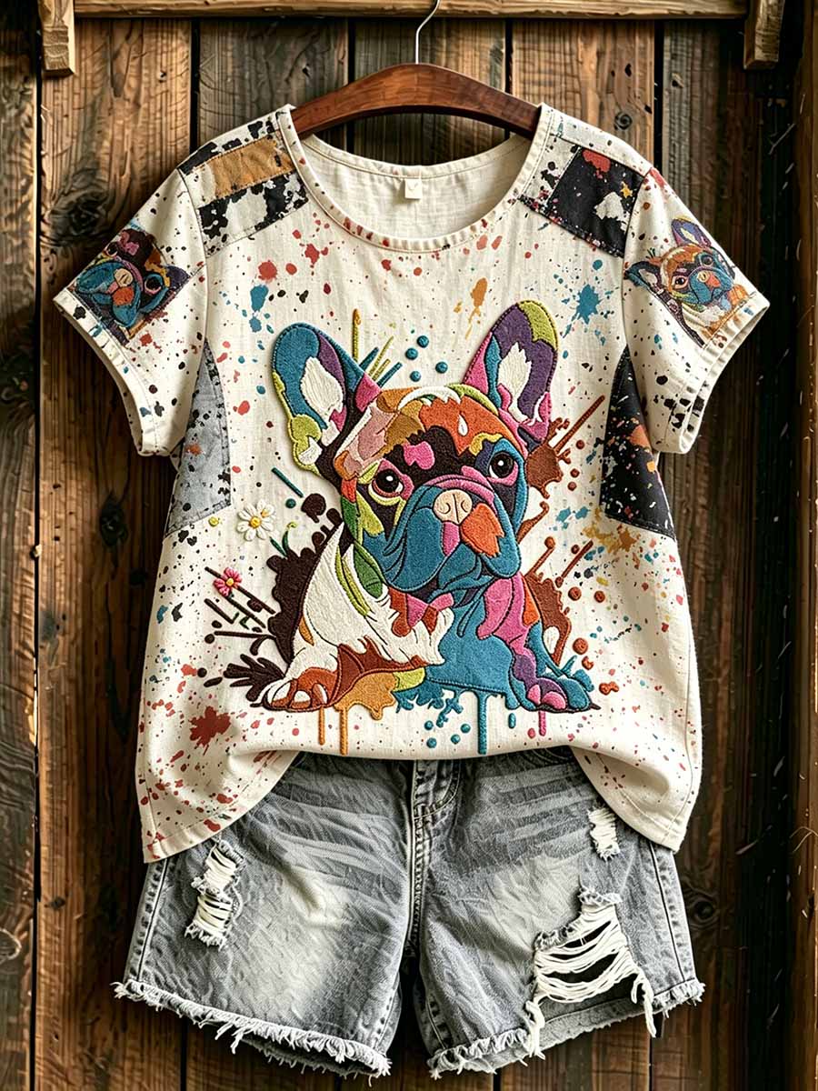 Women's Romantic Dog Pattern Printed T-Shirt