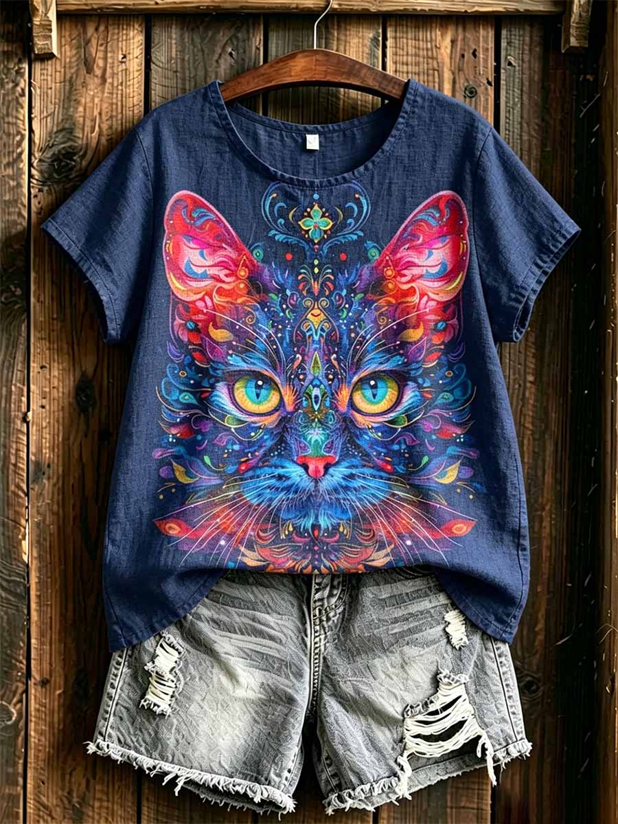 Women's Fashion Starry Sky Cat Print T-Shirt