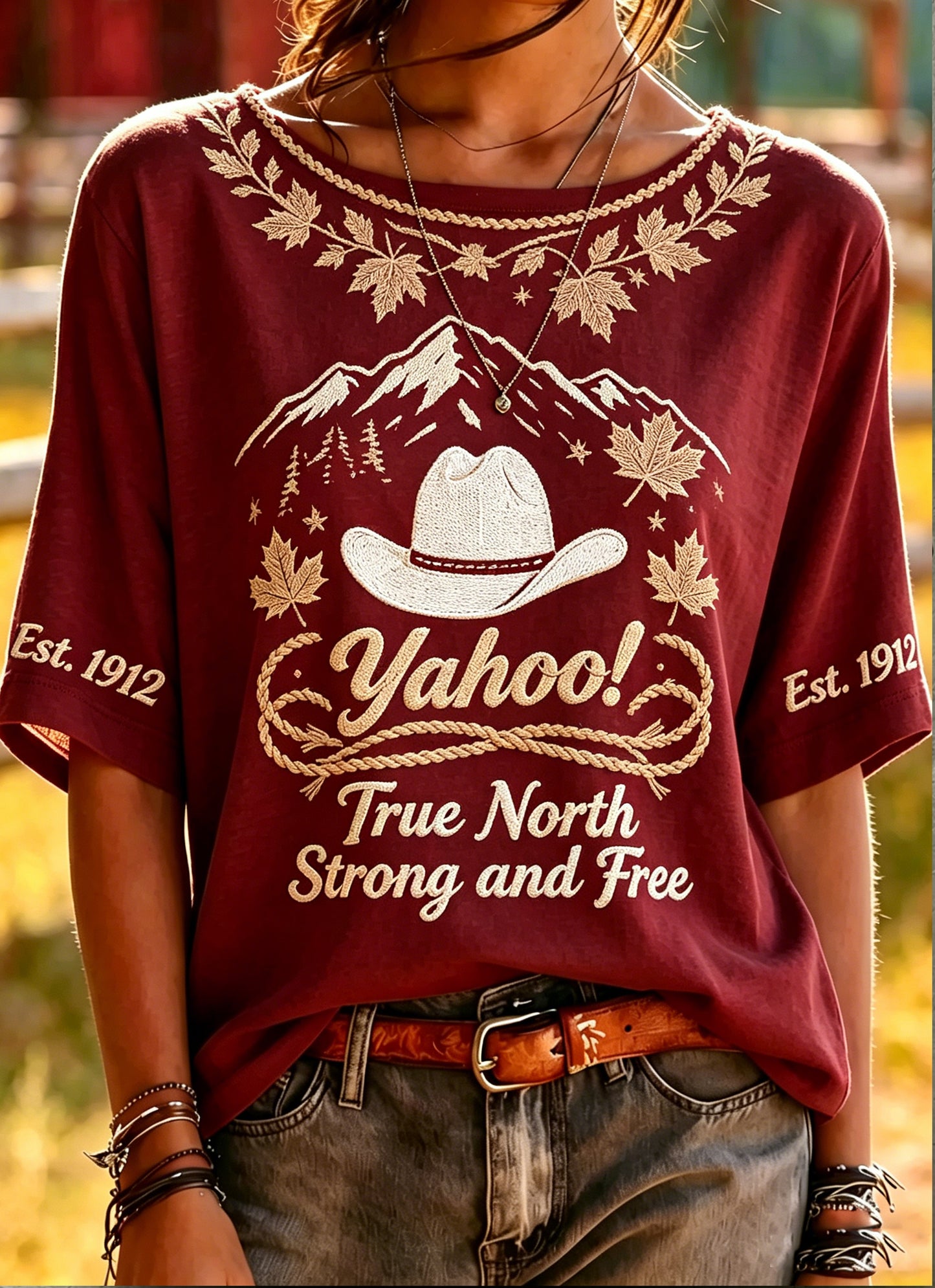 Women's Canada Calgary Stampede Printed Vintage Fashion Loose Short Sleeve T-Shirt