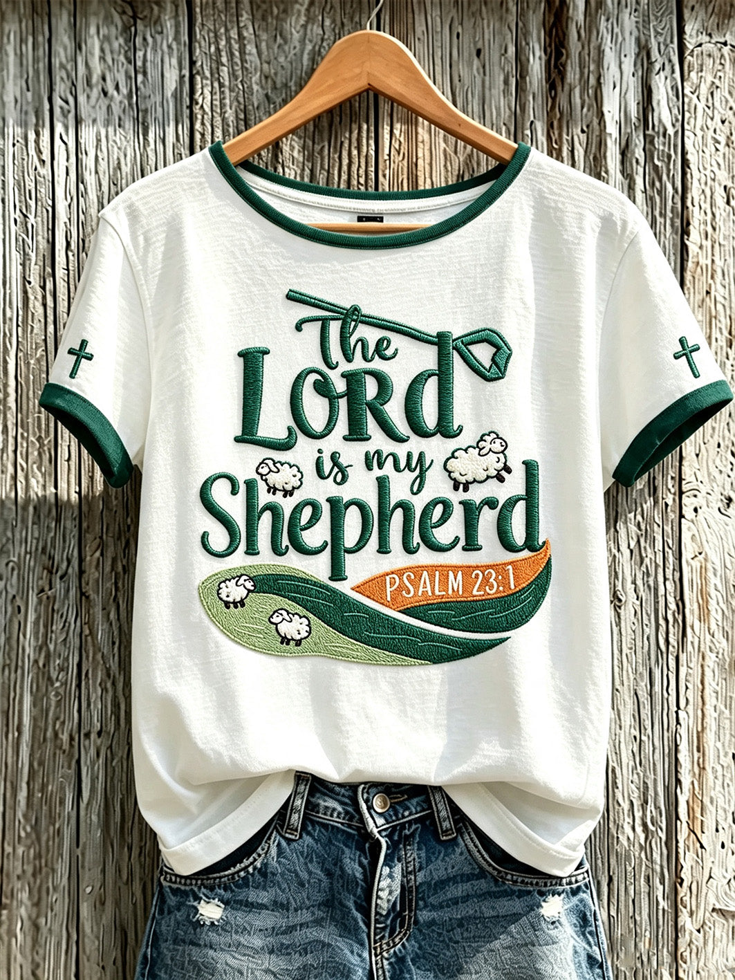 Lässiges Kurzarm-T-Shirt für Damen mit verspielter, glaubensbezogener Spruch- und Muster-Optik