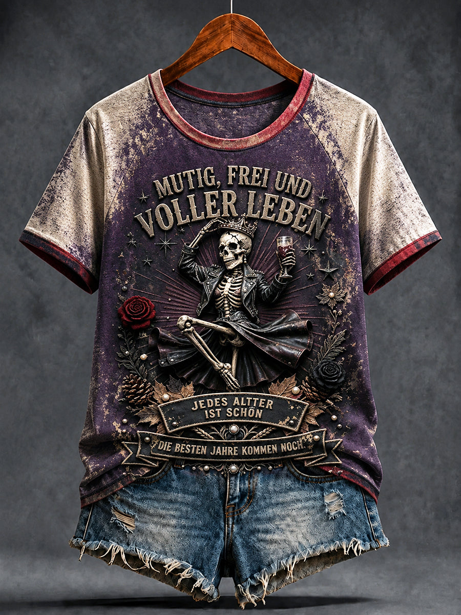 Frauen Deutsch Feminist Patchwork Print Casual T-Shirt