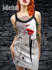 Women's Vintage Gothic Art Illustration Printed Cotton Slim Fit Suspender Dress