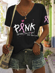 Women's Pink Spread the Hope Find the Cure Print Casual T-Shirt