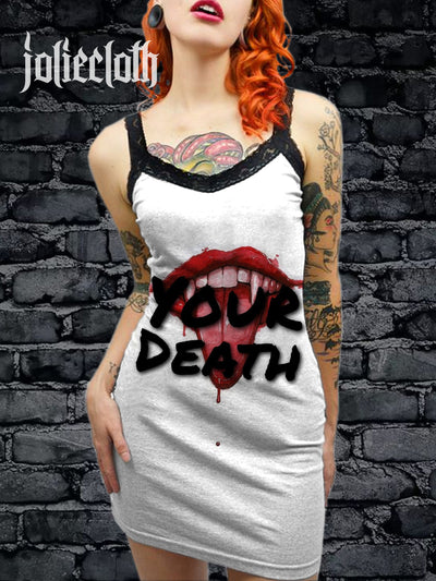 Women's Vintage Gothic Horror Art Illustration Printed Cotton Slim Fit Suspender Dress