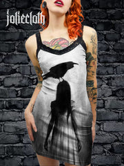 Women's Vintage Gothic Horror Art Illustration Printed Cotton Slim Fit Suspender Dress