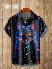 Unisex Fantasy Starry Sky Cat Art Illustration Printed Casual T-Shirt