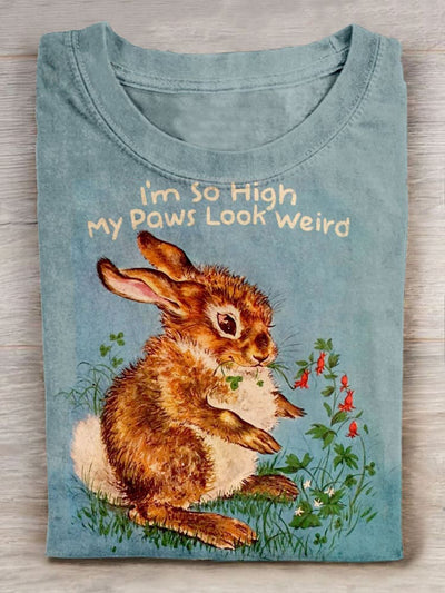 Retro Funny Art Print 'I‘m So High My Paws Look Weird Casaul T-shirt