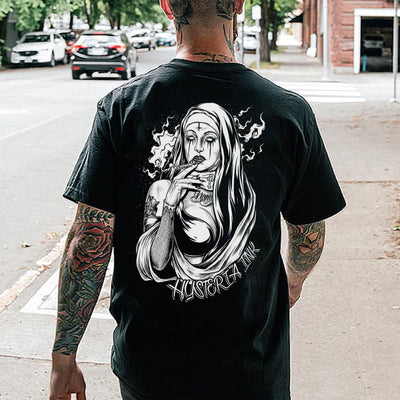 Unisex Smoking The Big Breasted Nun Dark Series Printed T-shirt