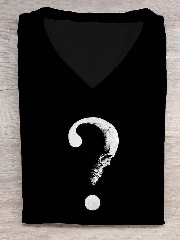 Unisex Skeleton Question Mark Print T-Shirt