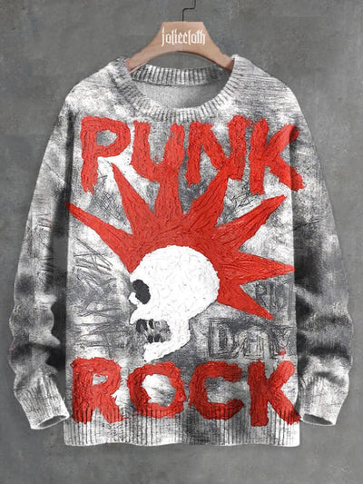 Men's Punk Rock Skull Graphic Print Knit Sweatshirt