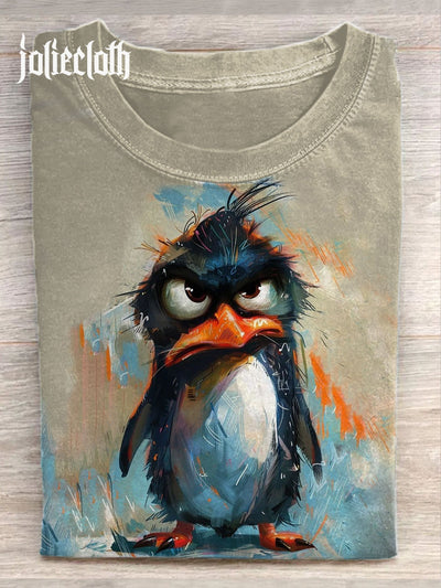 Unisex Cute Penguin Art Illustration Print Casual Cotton Round Neck T-shirt