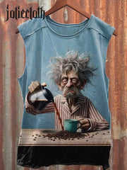 Unisex Funny Old Man Art Illustration Printed Casual Cotton Round Neck T-Shirt