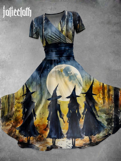 Women's Halloween Witch Art Print Casual  Maxi Dress