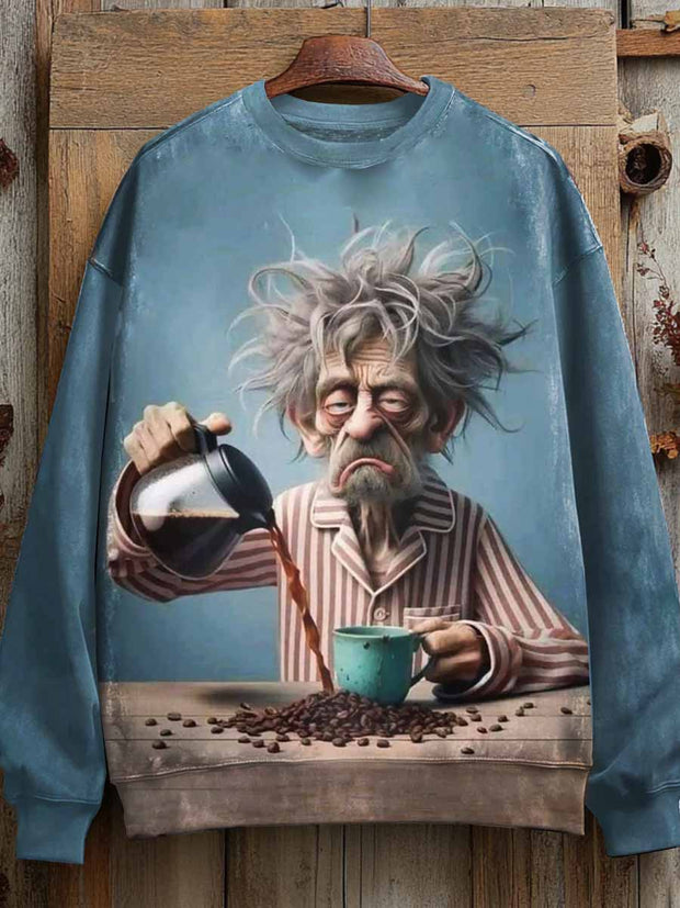 Unisex Funny Old Man Art Illustration Printed Casual Cotton Round Neck T-Shirt