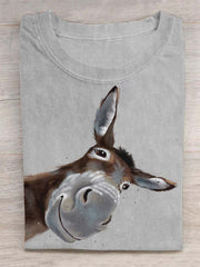 Unisex Funny Donkey Art Illustration Print Casual T-Shirt