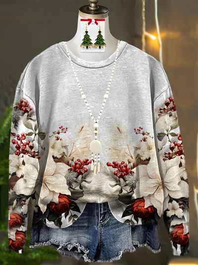 Poinsettia Flower Christmas Art Print Casual Sweatshirt