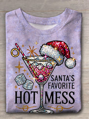 Women's Santa's Favorite Hot Mess Printed Casual T-Shirt