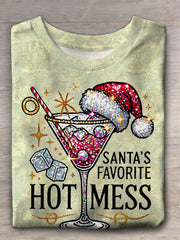 Women's Santa's Favorite Hot Mess Printed Casual T-Shirt