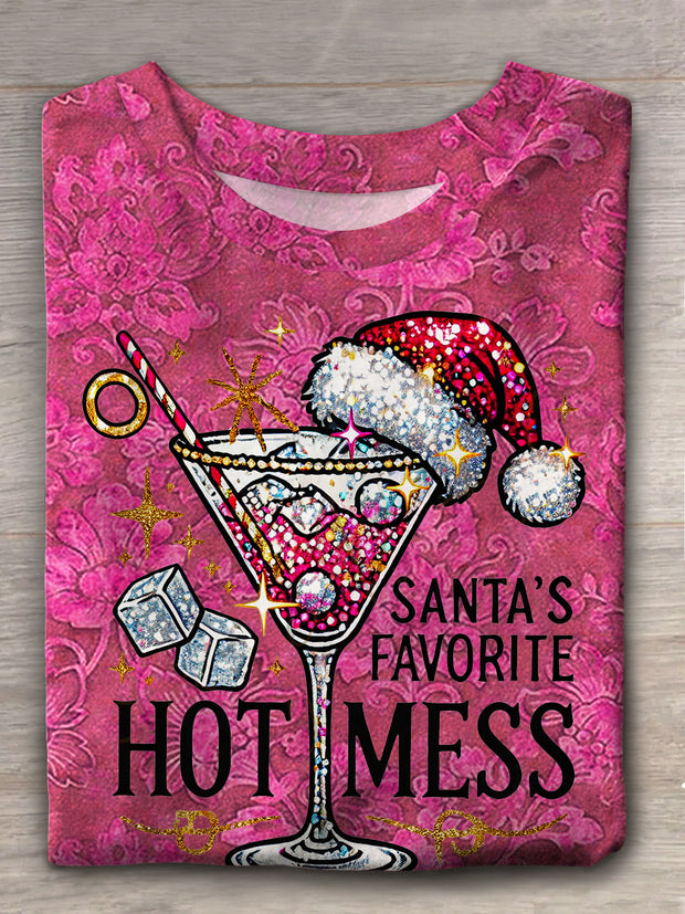 Women's Santa's Favorite Hot Mess Printed Casual T-Shirt