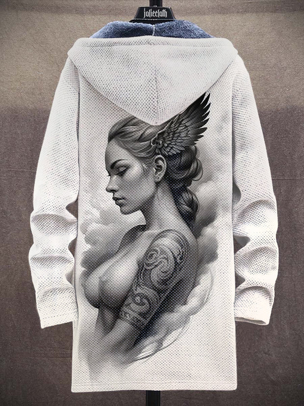 Unisex Retro Valkyrie Art Illustration Printed Casual Plush Jacket