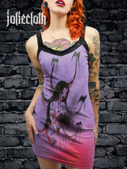 Women's Vintage Gothic Horror Art Illustration Printed Cotton Slim Fit Suspender Dress