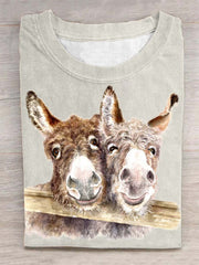 Unisex Donkey Art Illustration Print Casual T-Shirt