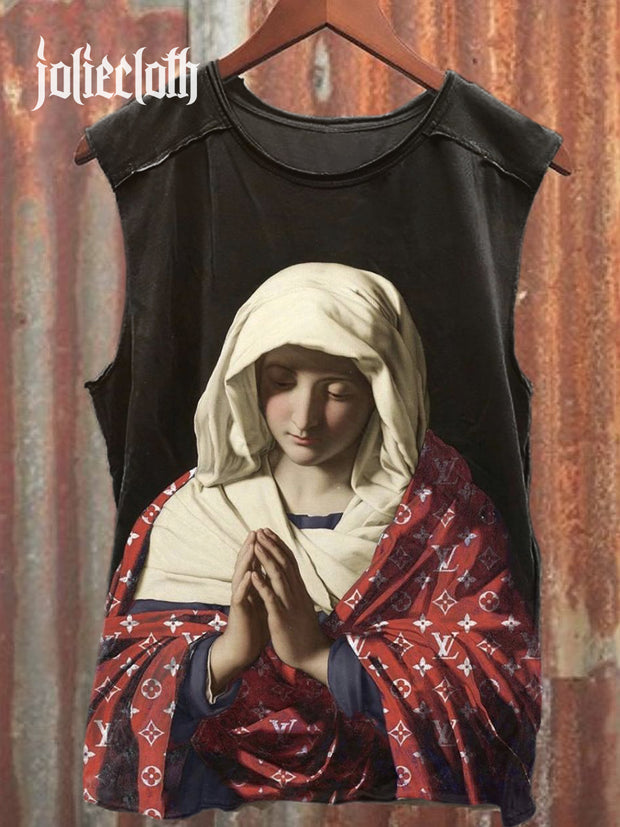 Unisex Virgin Mary Art Illustration Printed Casual Tank Top