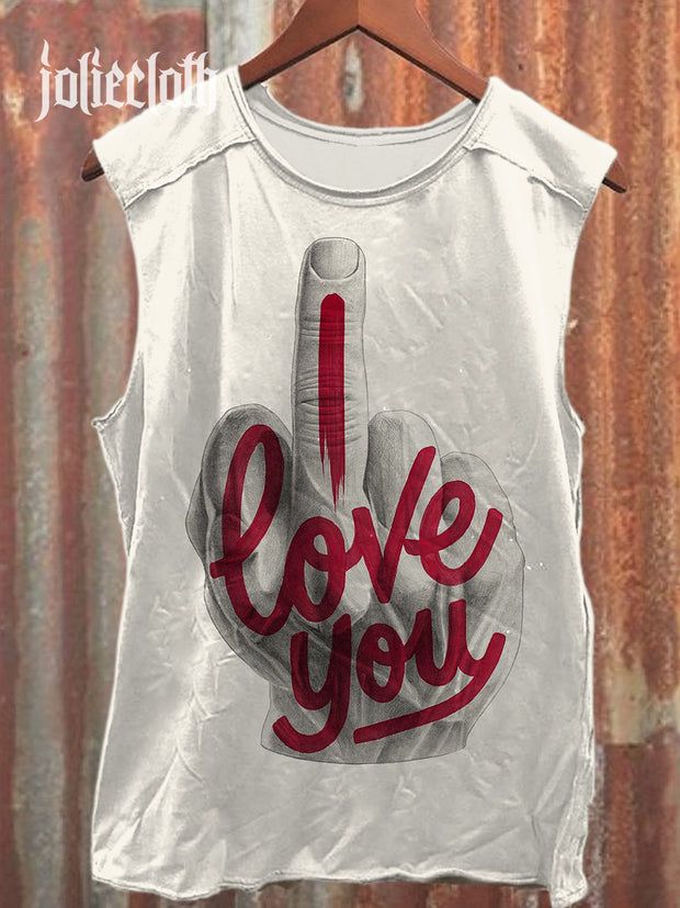 Unisex I Fuking Love You Art Illustration Printed Casual Tank Top