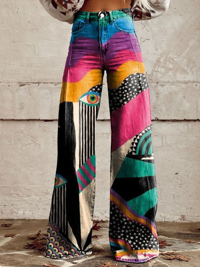 Women's Vintage Print Casual Wide Leg Pants